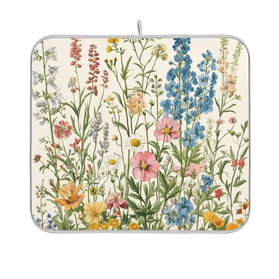 Yayeee Dish Drying Mat for Kitchen Counter 16"x18" Microfiber Absorbent Pad, Colorful Wildflowers