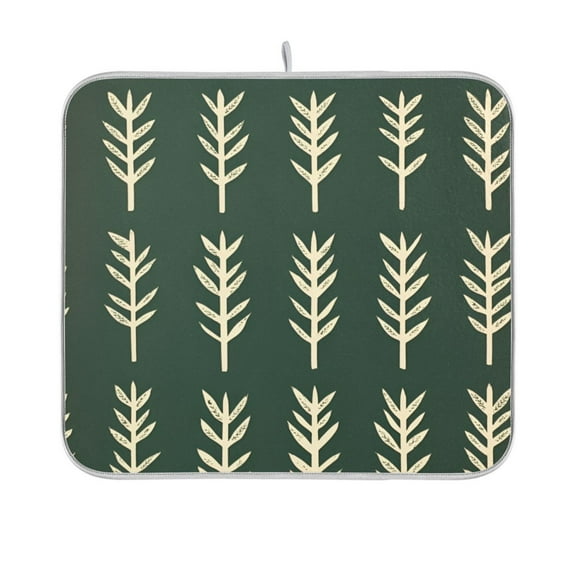 Yayeee Dish Drying Mat for Kitchen Counter 16"x18" Microfiber Absorbent Pad, Dark Green Leaves