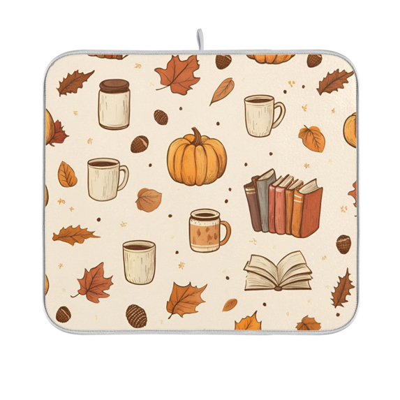 Yayeee Dish Drying Mat for Kitchen Counter 16"x18" Microfiber Absorbent Pad, Fall Beige Pumpkin