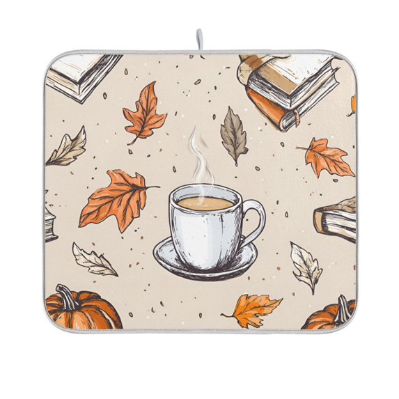 Yayeee Dish Drying Mat for Kitchen Counter 16"x18" Microfiber Absorbent Pad, Fall Coffee