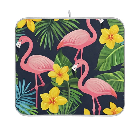 Yayeee Dish Drying Mat for Kitchen Counter 16"x18" Microfiber Absorbent Pad, Flamingo Pattern
