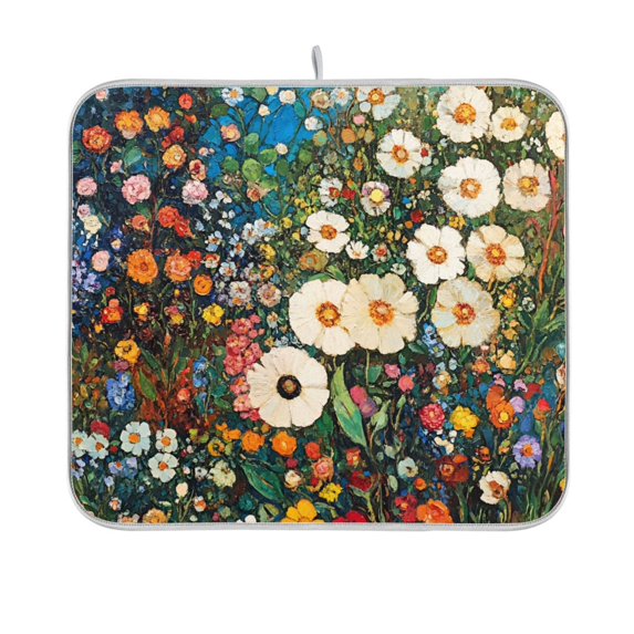 Yayeee Dish Drying Mat for Kitchen Counter 16"x18" Microfiber Absorbent Pad, Floral Garden