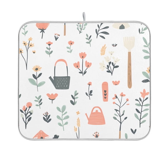Yayeee Dish Drying Mat for Kitchen Counter 16"x18" Microfiber Absorbent Pad, Garden Pattern