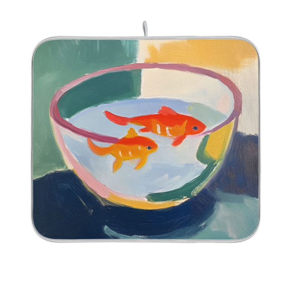 Yayeee Dish Drying Mat for Kitchen Counter 16"x18" Microfiber Absorbent Pad, Goldfish Bowl