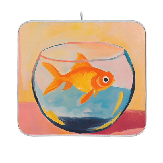 Yayeee Dish Drying Mat for Kitchen Counter 16"x18" Microfiber Absorbent Pad, Goldfish
