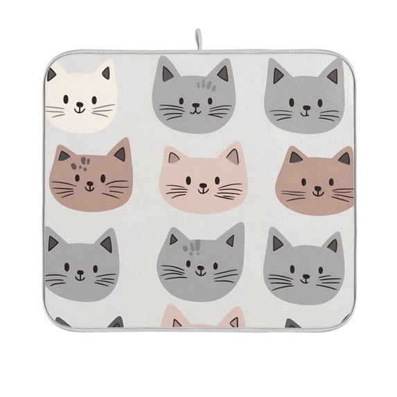 Yayeee Dish Drying Mat for Kitchen Counter 16"x18" Microfiber Absorbent Pad, Gray Cat Pattern