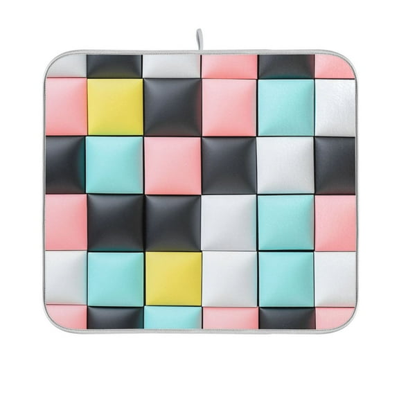Yayeee Dish Drying Mat for Kitchen Counter 16"x18" Microfiber Absorbent Pad, Gray Checkered Pattern