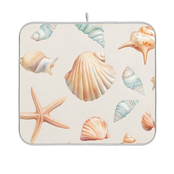 Yayeee Dish Drying Mat for Kitchen Counter 16"x18" Microfiber Absorbent Pad, Gray Seashell