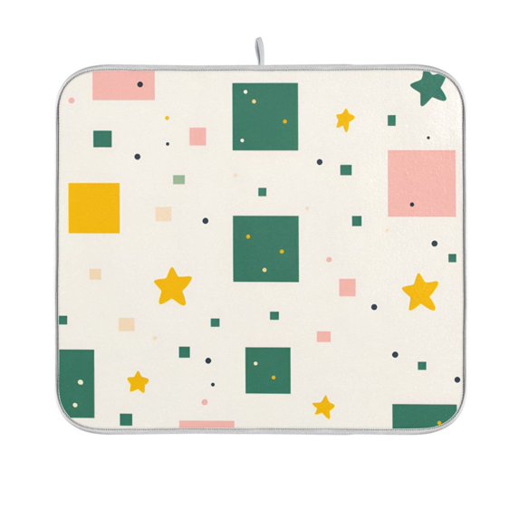 Yayeee Dish Drying Mat for Kitchen Counter 16"x18" Microfiber Absorbent Pad, Green Abstract Pattern