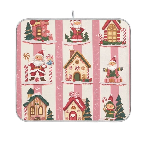 Yayeee Dish Drying Mat for Kitchen Counter 16"x18" Microfiber Absorbent Pad, Green Christmas Houses