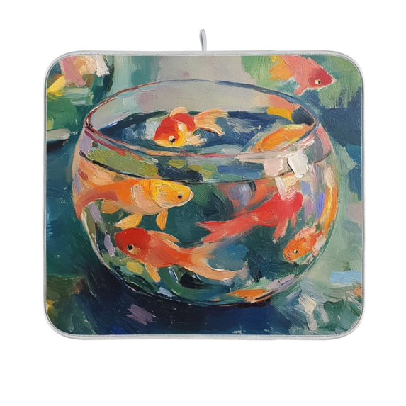 Yayeee Dish Drying Mat for Kitchen Counter 16"x18" Microfiber Absorbent Pad, Green Goldfish