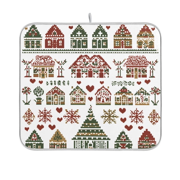 Yayeee Dish Drying Mat for Kitchen Counter 16"x18" Microfiber Absorbent Pad, Green Nordic Christmas House