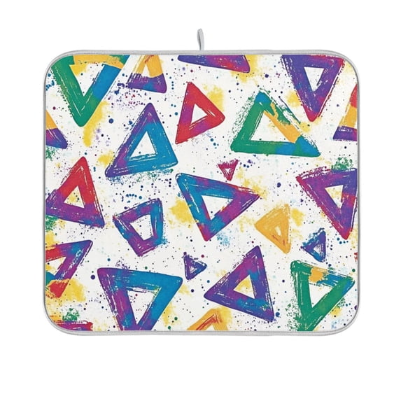 Yayeee Dish Drying Mat for Kitchen Counter 16"x18" Microfiber Absorbent Pad, Green Simple Triangles