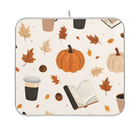 Yayeee Dish Drying Mat for Kitchen Counter 16"x18" Microfiber Absorbent Pad, Hand Drawn Pumpkin