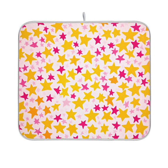 Yayeee Dish Drying Mat for Kitchen Counter 16"x18" Microfiber Absorbent Pad, Light Pink Stars