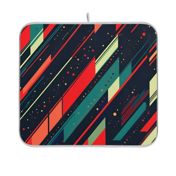 Yayeee Dish Drying Mat for Kitchen Counter 16"x18" Microfiber Absorbent Pad, Orange Abstract Lines