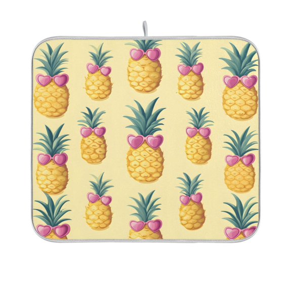 Yayeee Dish Drying Mat for Kitchen Counter 16"x18" Microfiber Absorbent Pad, Pineapple Love