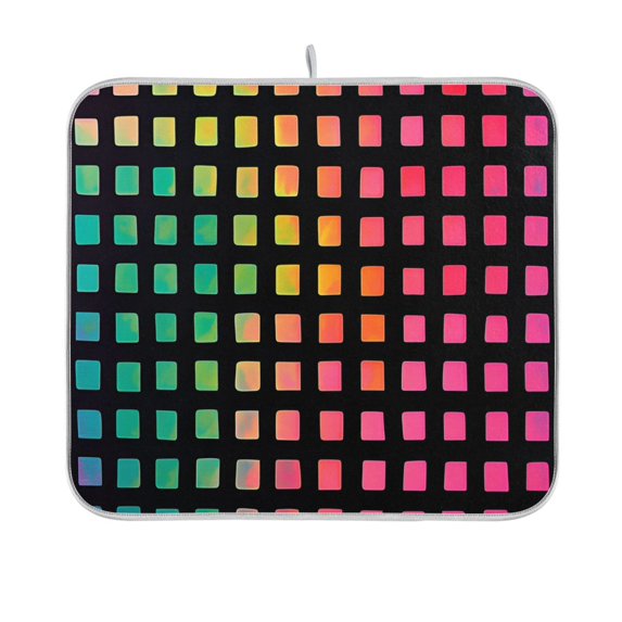 Yayeee Dish Drying Mat for Kitchen Counter 16"x18" Microfiber Absorbent Pad, Pink Block Pattern