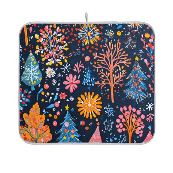 Yayeee Dish Drying Mat for Kitchen Counter 16"x18" Microfiber Absorbent Pad, Pink Christmas Splendor