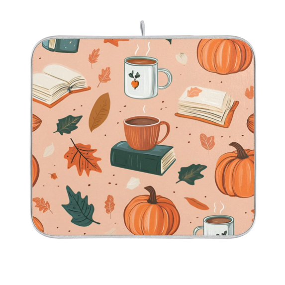 Yayeee Dish Drying Mat for Kitchen Counter 16"x18" Microfiber Absorbent Pad, Pink Fall Coffee