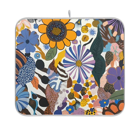 Yayeee Dish Drying Mat for Kitchen Counter 16"x18" Microfiber Absorbent Pad, Purple Flowers