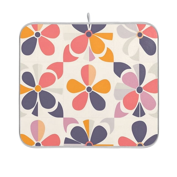 Yayeee Dish Drying Mat for Kitchen Counter 16"x18" Microfiber Absorbent Pad, Purple Retro Flower