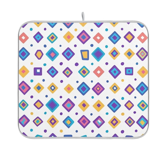 Yayeee Dish Drying Mat for Kitchen Counter 16"x18" Microfiber Absorbent Pad, Purple Retro Shapes