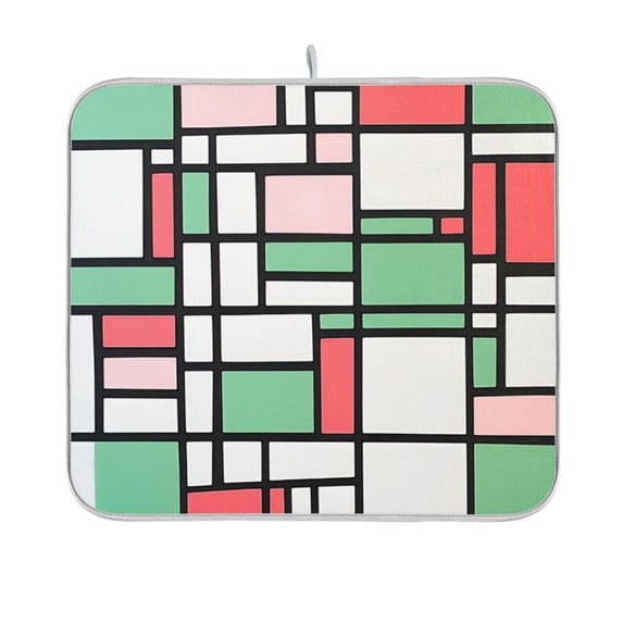 Yayeee Dish Drying Mat for Kitchen Counter 16"x18" Microfiber Absorbent Pad, Red Abstract Geometric