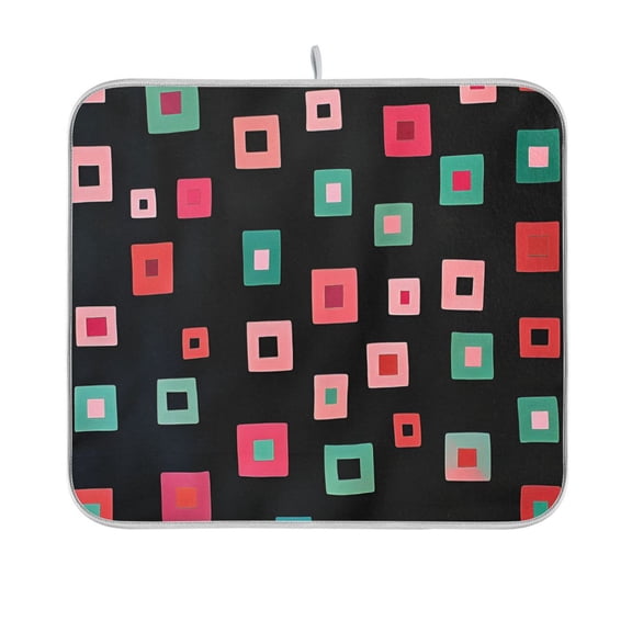 Yayeee Dish Drying Mat for Kitchen Counter 16"x18" Microfiber Absorbent Pad, Red Block Pattern