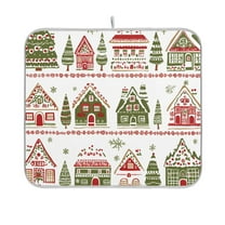 Yayeee Dish Drying Mat for Kitchen Counter 16"x18" Microfiber Absorbent Pad, Red Christmas House