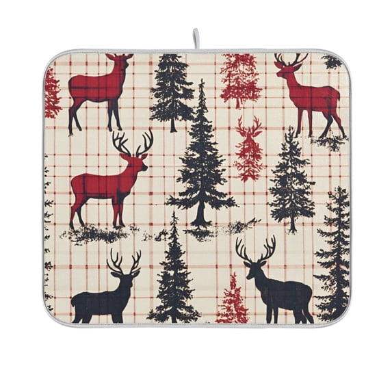 Yayeee Dish Drying Mat for Kitchen Counter 16"x18" Microfiber Absorbent Pad, Red Deer