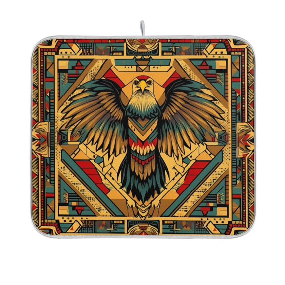 Yayeee Dish Drying Mat for Kitchen Counter 16"x18" Microfiber Absorbent Pad, Retro Abstract Eagle