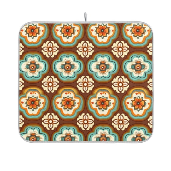 Yayeee Dish Drying Mat for Kitchen Counter 16"x18" Microfiber Absorbent Pad, Retro Blossom Flower