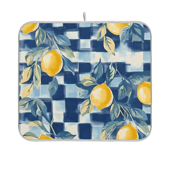 Yayeee Dish Drying Mat for Kitchen Counter 16"x18" Microfiber Absorbent Pad, Retro Plaid Lemon