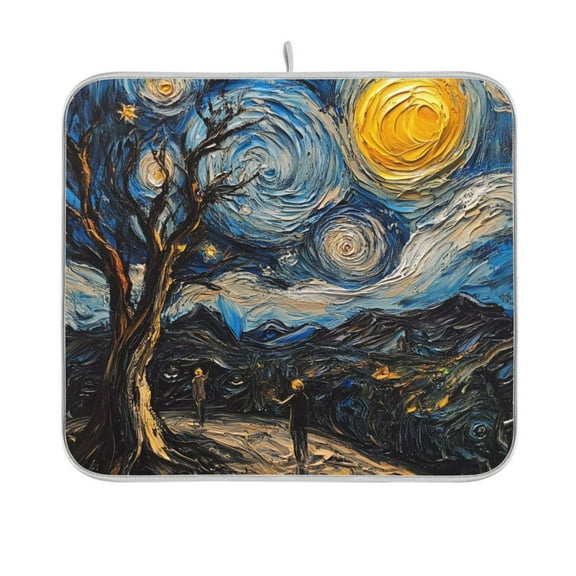 Yayeee Dish Drying Mat for Kitchen Counter 16"x18" Microfiber Absorbent Pad, Swirling Starry Sky