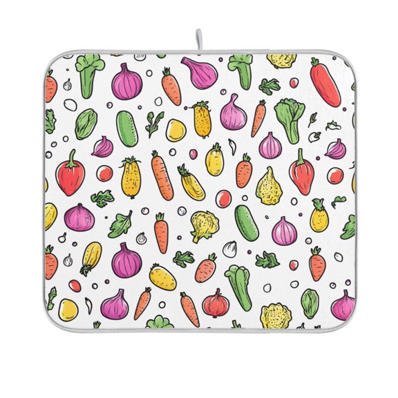Yayeee Dish Drying Mat for Kitchen Counter 16"x18" Microfiber Absorbent Pad, Various Vegetables Pattern
