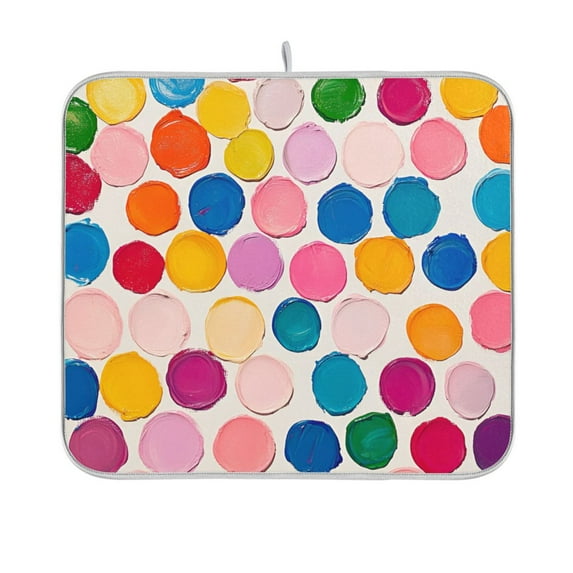 Yayeee Dish Drying Mat for Kitchen Counter 16"x18" Microfiber Absorbent Pad, Watercolor Circles