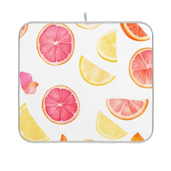 Yayeee Dish Drying Mat for Kitchen Counter 16"x18" Microfiber Absorbent Pad, White Grapefruit Slices