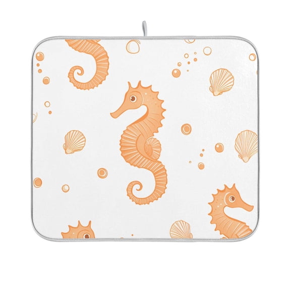 Yayeee Dish Drying Mat for Kitchen Counter 16"x18" Microfiber Absorbent Pad, White Seahorse