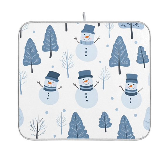 Yayeee Dish Drying Mat for Kitchen Counter 16"x18" Microfiber Absorbent Pad, White Snowman
