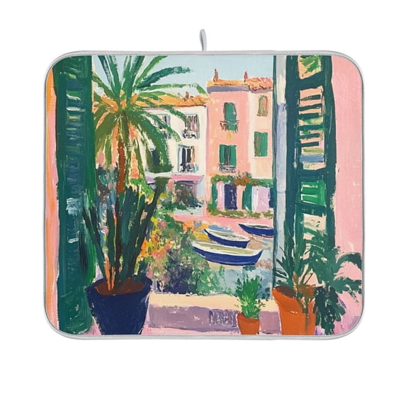 Yayeee Dish Drying Mat for Kitchen Counter 16"x18" Microfiber Absorbent Pad, Window Scene
