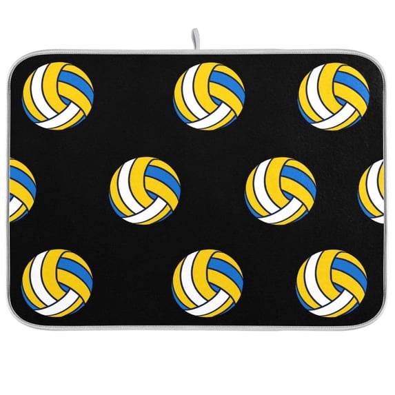 Yayeee Dish Drying Mat for Kitchen Counter 18"x24" Microfiber Absorbent Pad, Black Volleyball Pattern