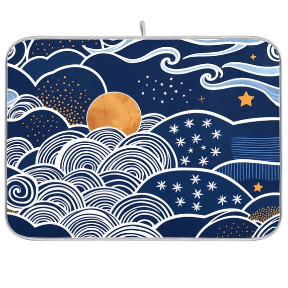 Yayeee Dish Drying Mat for Kitchen Counter 18"x24" Microfiber Absorbent Pad, Blue Night Sky