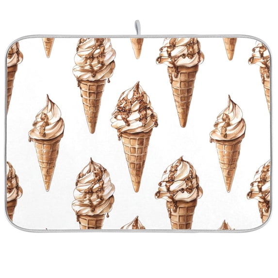 Yayeee Dish Drying Mat for Kitchen Counter 18"x24" Microfiber Absorbent Pad, Brown Ice Cream Pattern