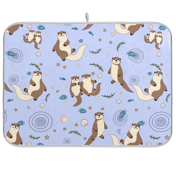 Yayeee Dish Drying Mat for Kitchen Counter 18"x24" Microfiber Absorbent Pad, Cartoon Otters Pattern
