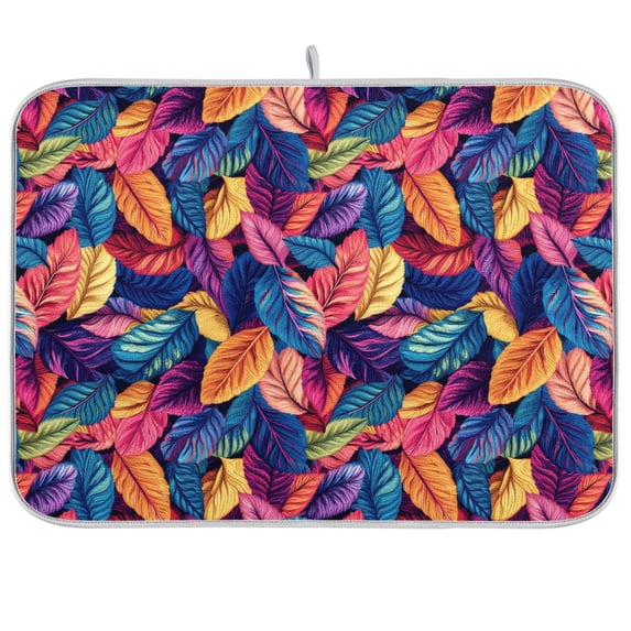 Yayeee Dish Drying Mat for Kitchen Counter 18"x24" Microfiber Absorbent Pad, Colorful Art Leaves Pattern