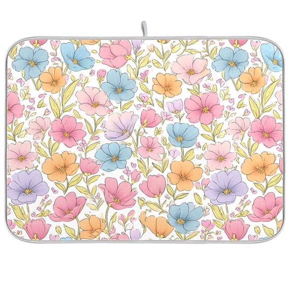 Yayeee Dish Drying Mat for Kitchen Counter 18"x24" Microfiber Absorbent Pad, Cute Pastel Flowers Pattern