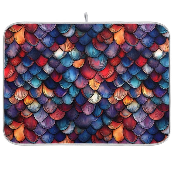 Yayeee Dish Drying Mat for Kitchen Counter 18"x24" Microfiber Absorbent Pad, Purple Dragon Scales Pattern