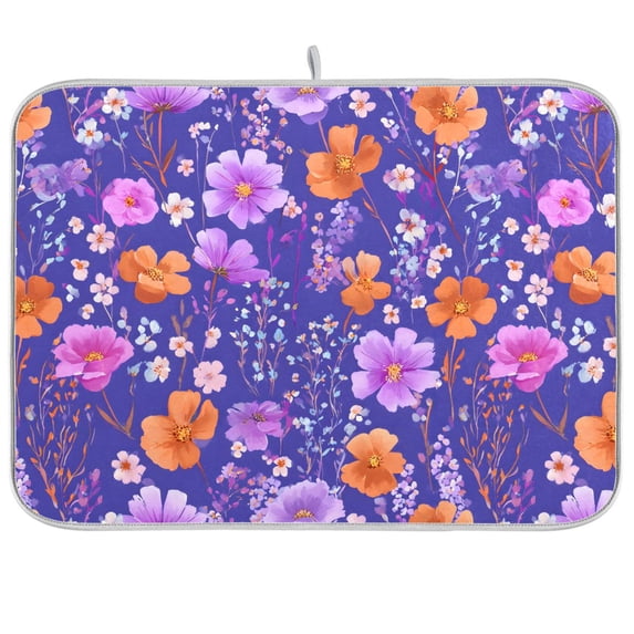 Yayeee Dish Drying Mat for Kitchen Counter 18"x24" Microfiber Absorbent Pad, Purple Wildflowers Pattern