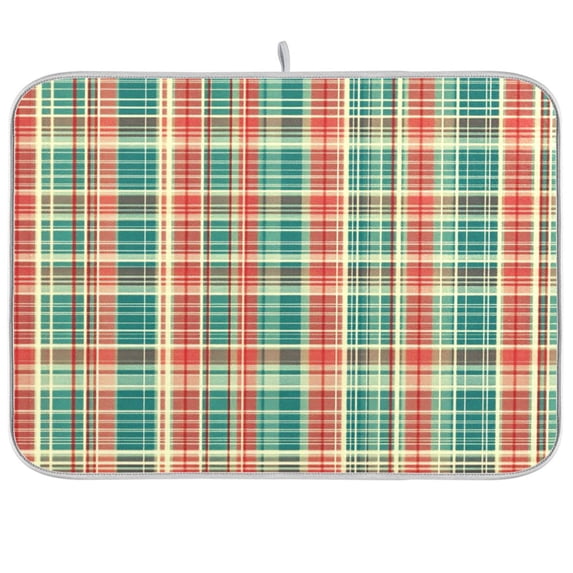 Yayeee Dish Drying Mat for Kitchen Counter 18"x24" Microfiber Absorbent Pad, Red Green Tartan Pattern